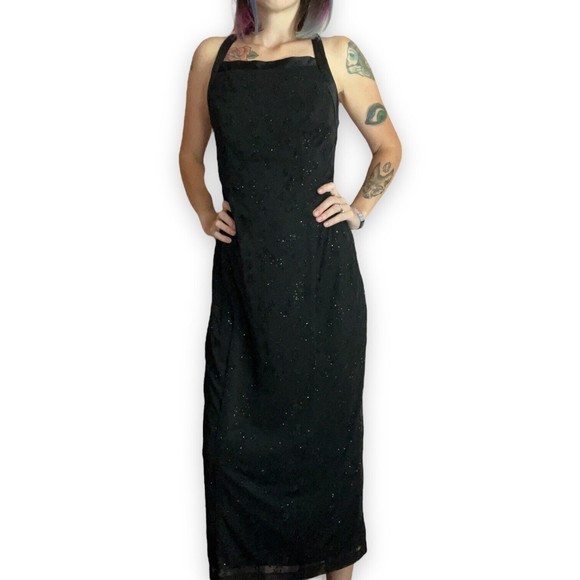 90's CDC Vintage Formal Evening Dress Black Prom Dress Goth Glitter Long Size 8 - Picture 6 of 13